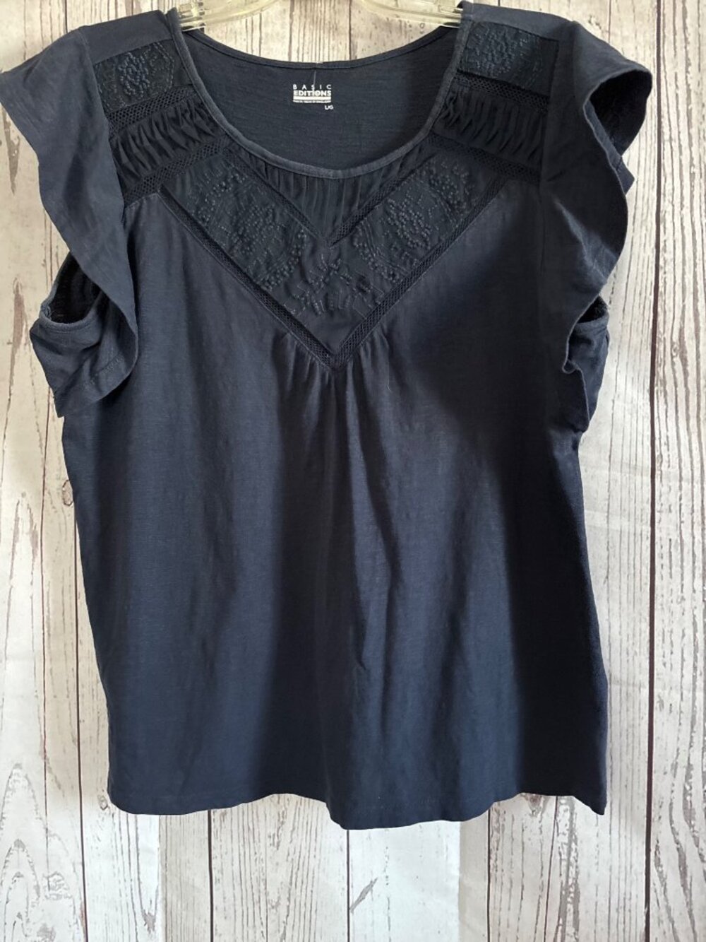 Basic Editions Navy Cap Sleeve Full Fit Top Size Large - Picture 2 of 5